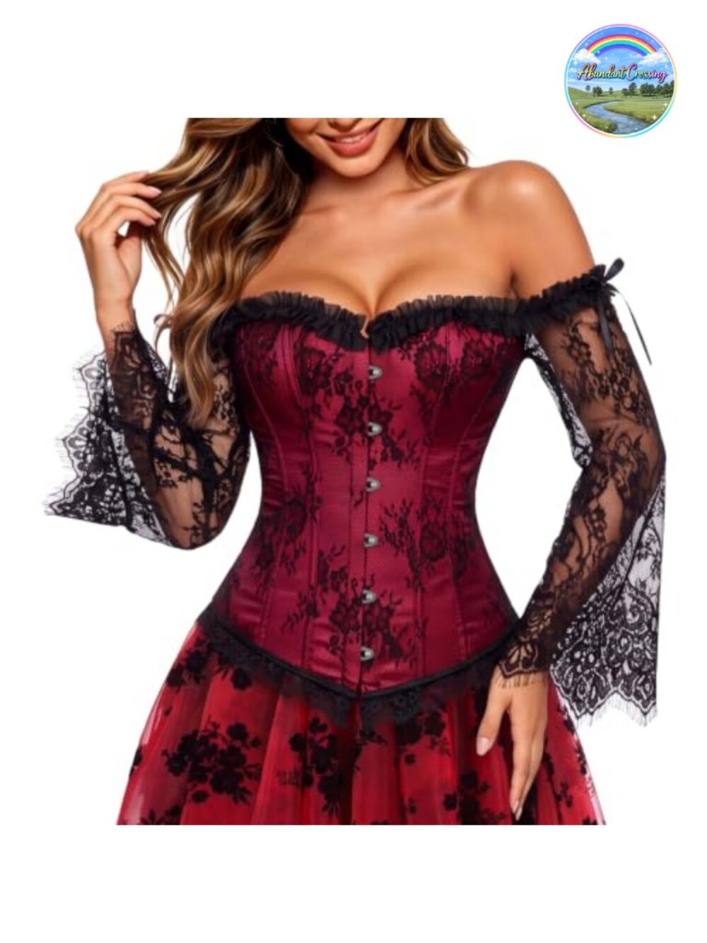 Victorian Lace Corset Top Long Sleeve Off Shoulder Bustier